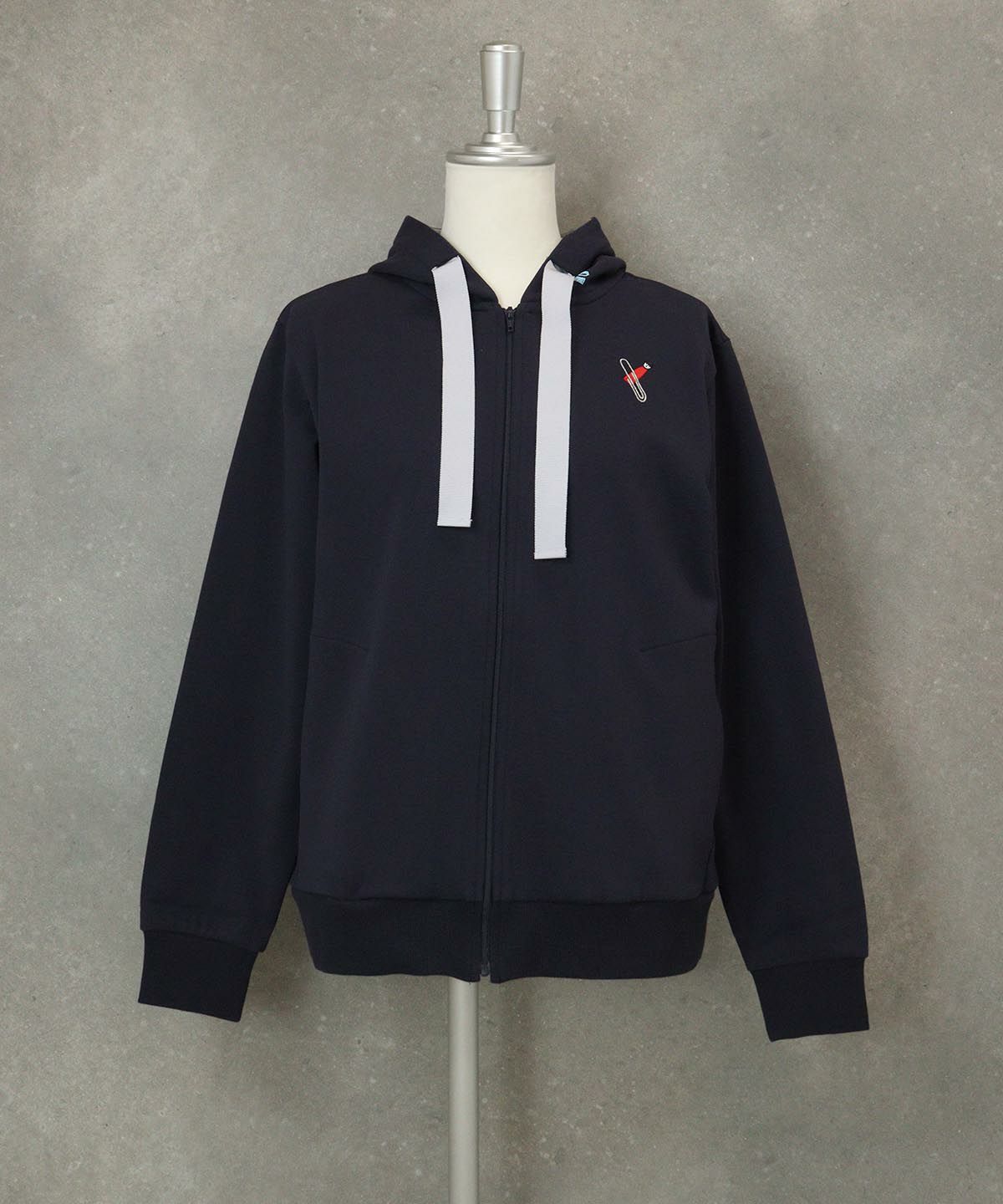 刺繍入り裏毛ジップパーカー（ネイビー）