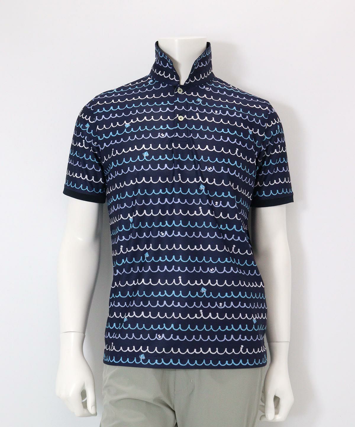 【メンズ】メッシュ波柄UVポロシャツ(ネイビー)