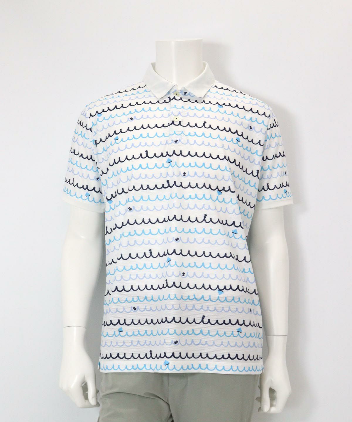 【メンズ】メッシュ波柄UVポロシャツ(ホワイト)