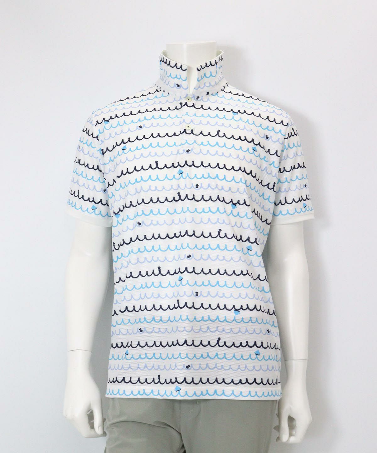 【メンズ】メッシュ波柄UVポロシャツ(ホワイト)