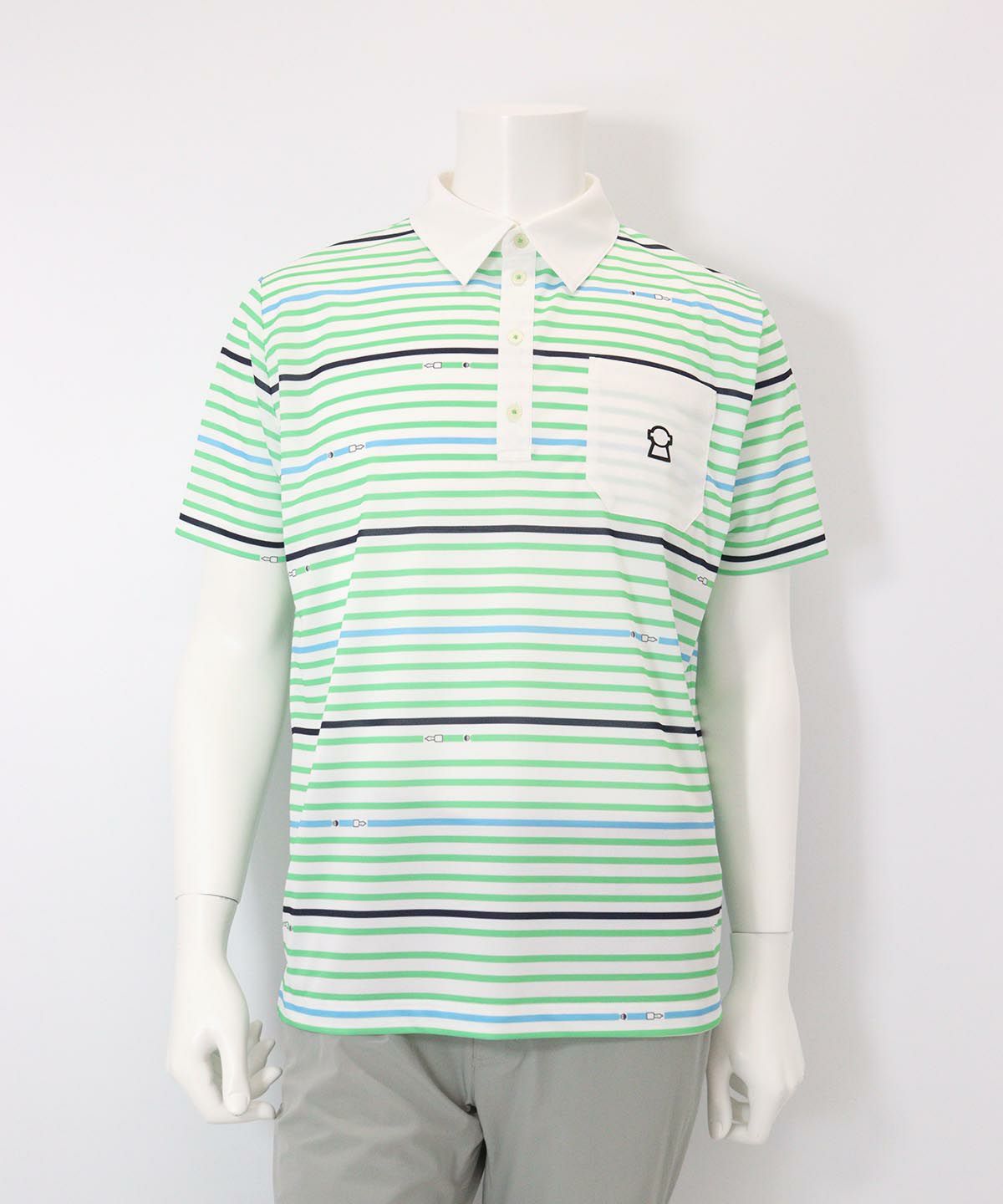 【メンズ】万年筆ボーダーUV速乾ポロシャツ(グリーン)