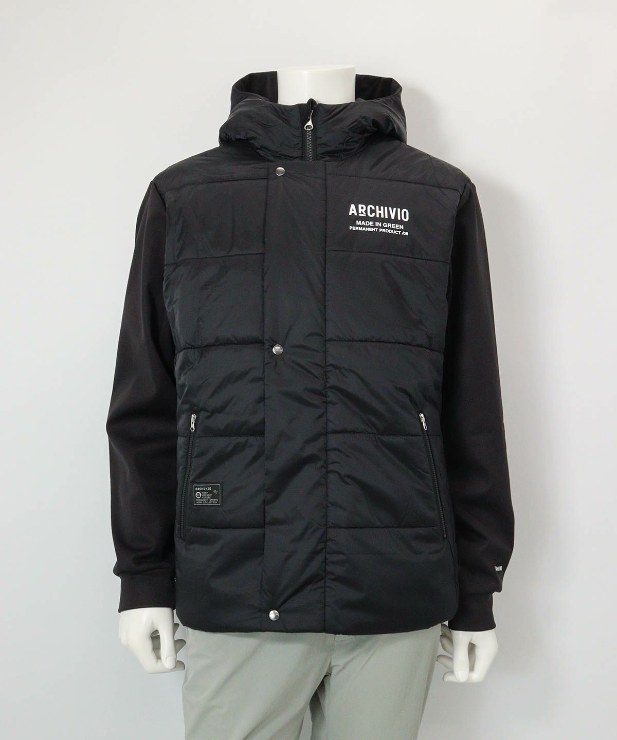 【メンズ】異素材切替中綿撥水ブルゾン(ブラック)前