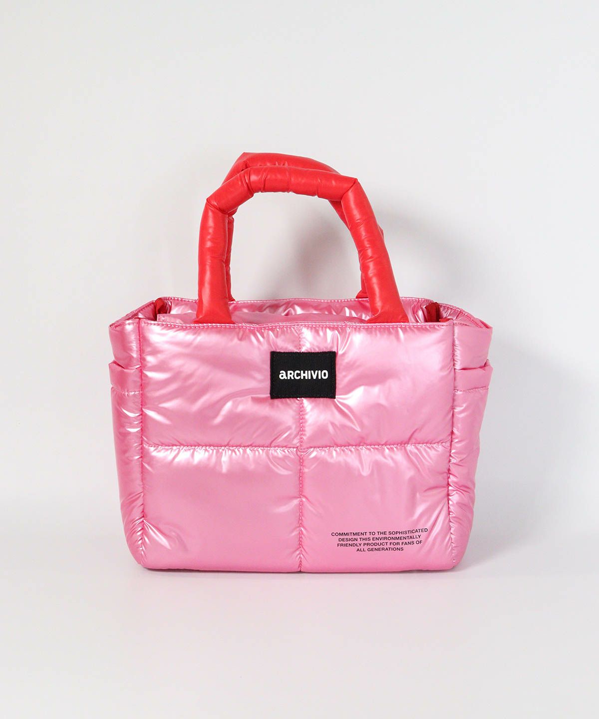 メタリック中綿カートバッグ(ピンク)前