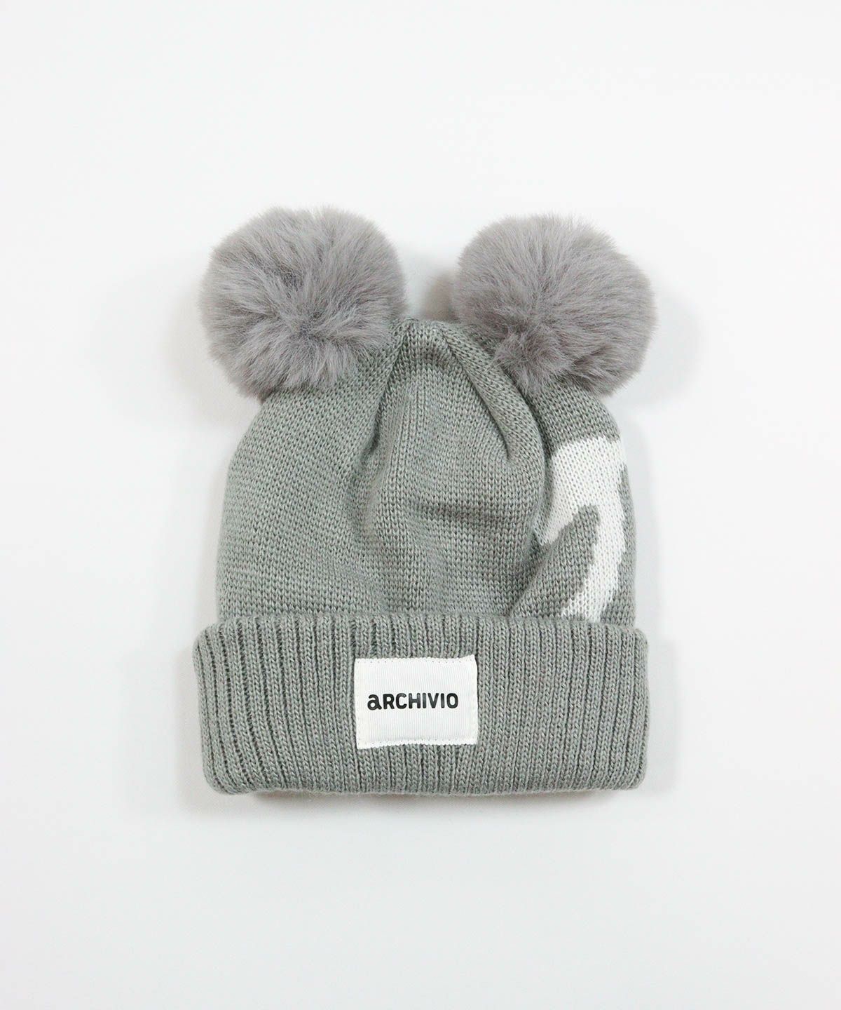 ボンボンニット帽(グレー)前