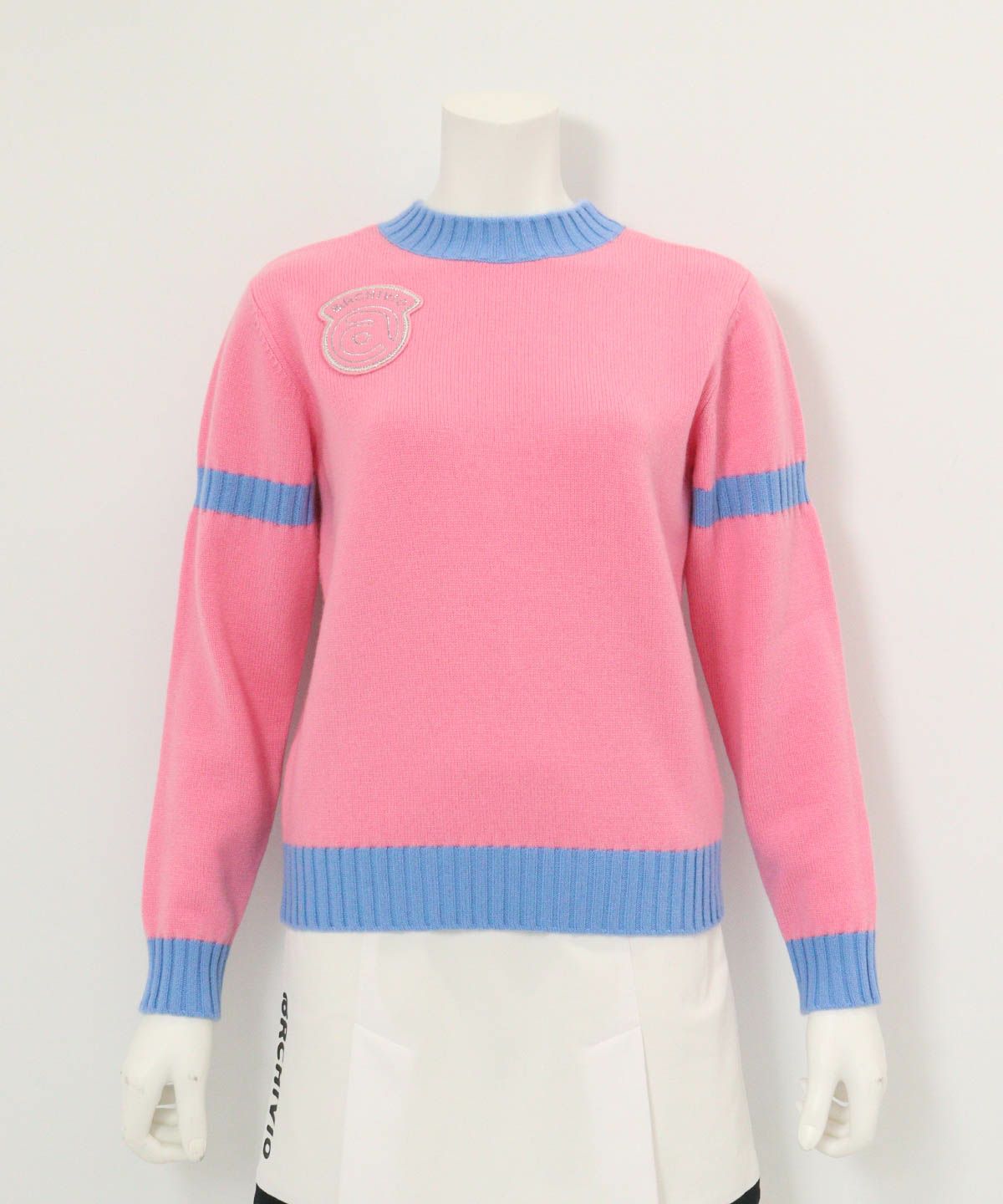 カシミヤ100％バックロゴニット(ピンク)前