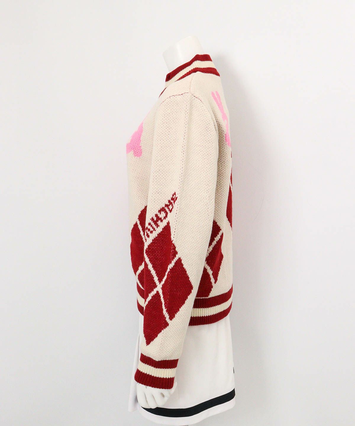 アーガイル柄ニットブルゾン(ホワイト)横