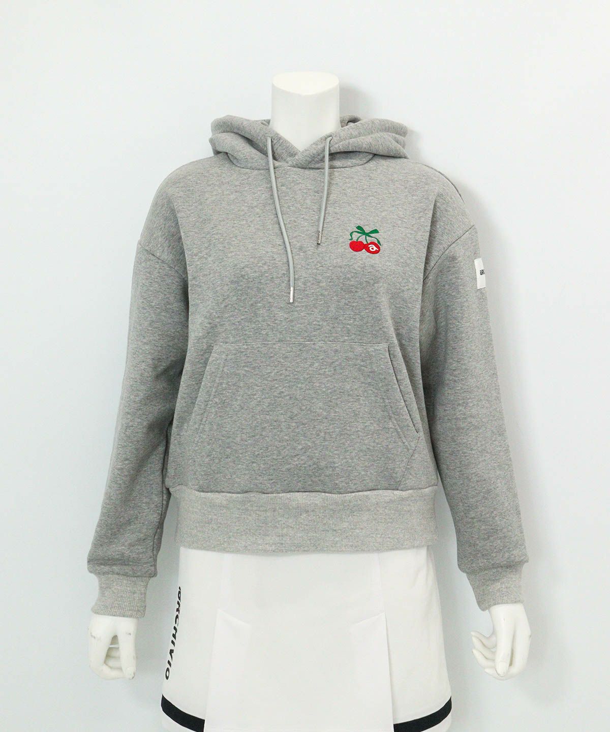 チェリー柄裏起毛パーカー(ライトグレー)前