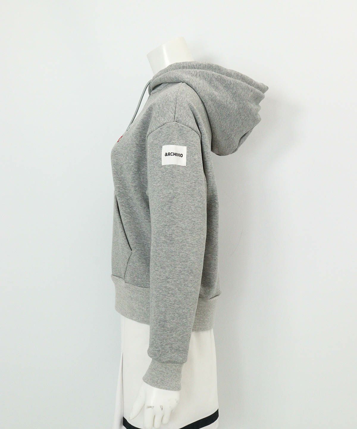 チェリー柄裏起毛パーカー(ライトグレー)横