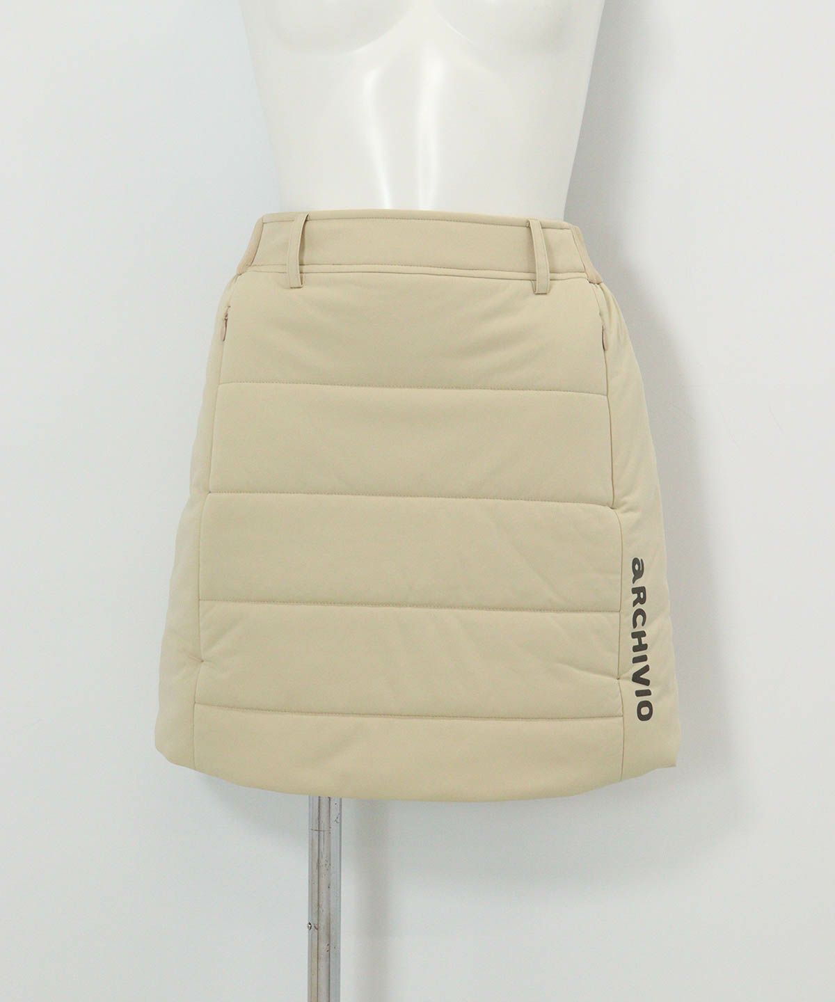 防風保温中綿キルトスカート(ベージュ)前