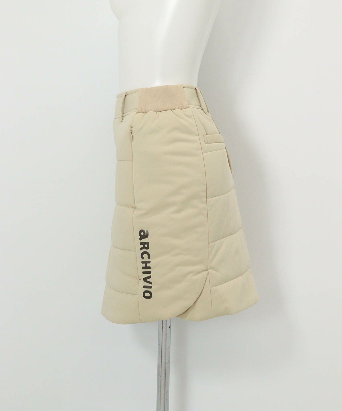 防風保温中綿キルトスカート(ベージュ)横