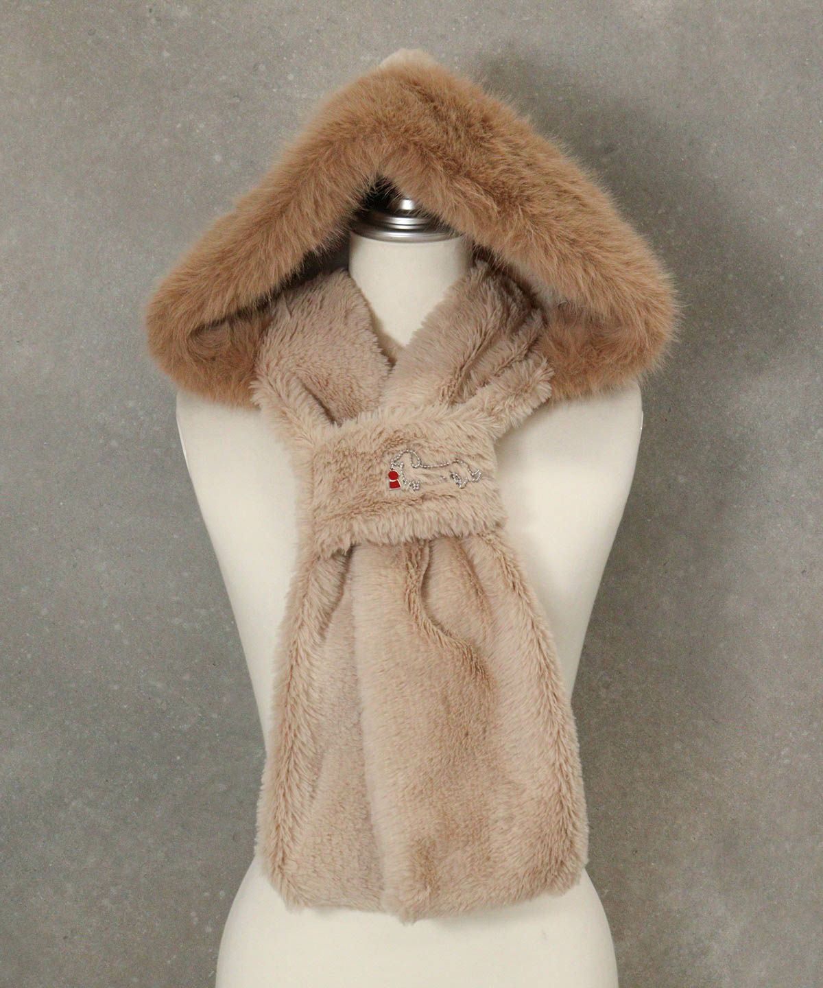 フェイクファーフードマフラー(ベージュ)前