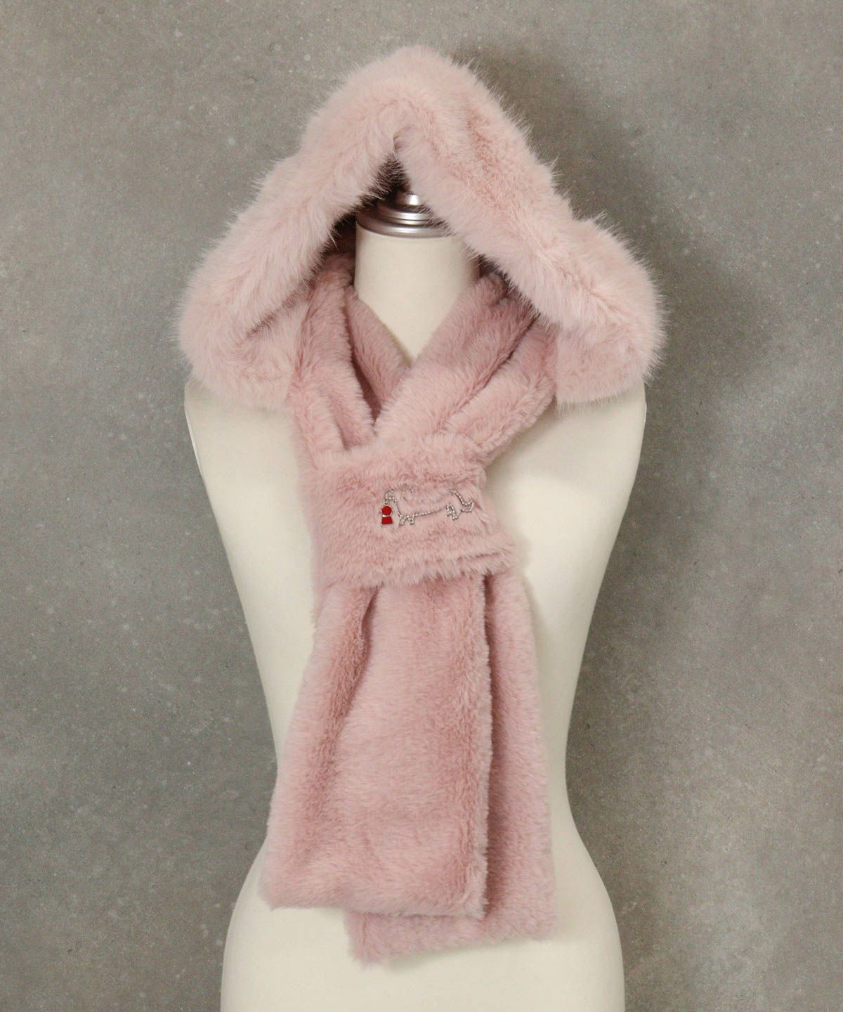 フェイクファーフードマフラー(ピンク)前