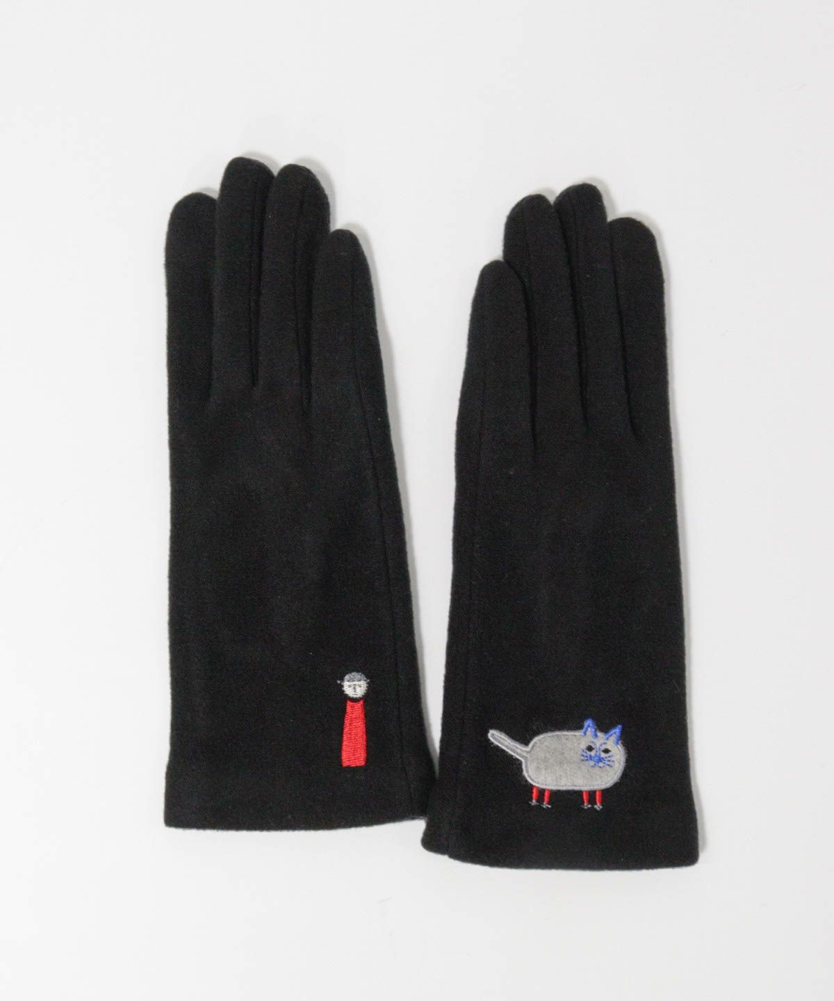 ネコ刺繍手袋（ブラック）