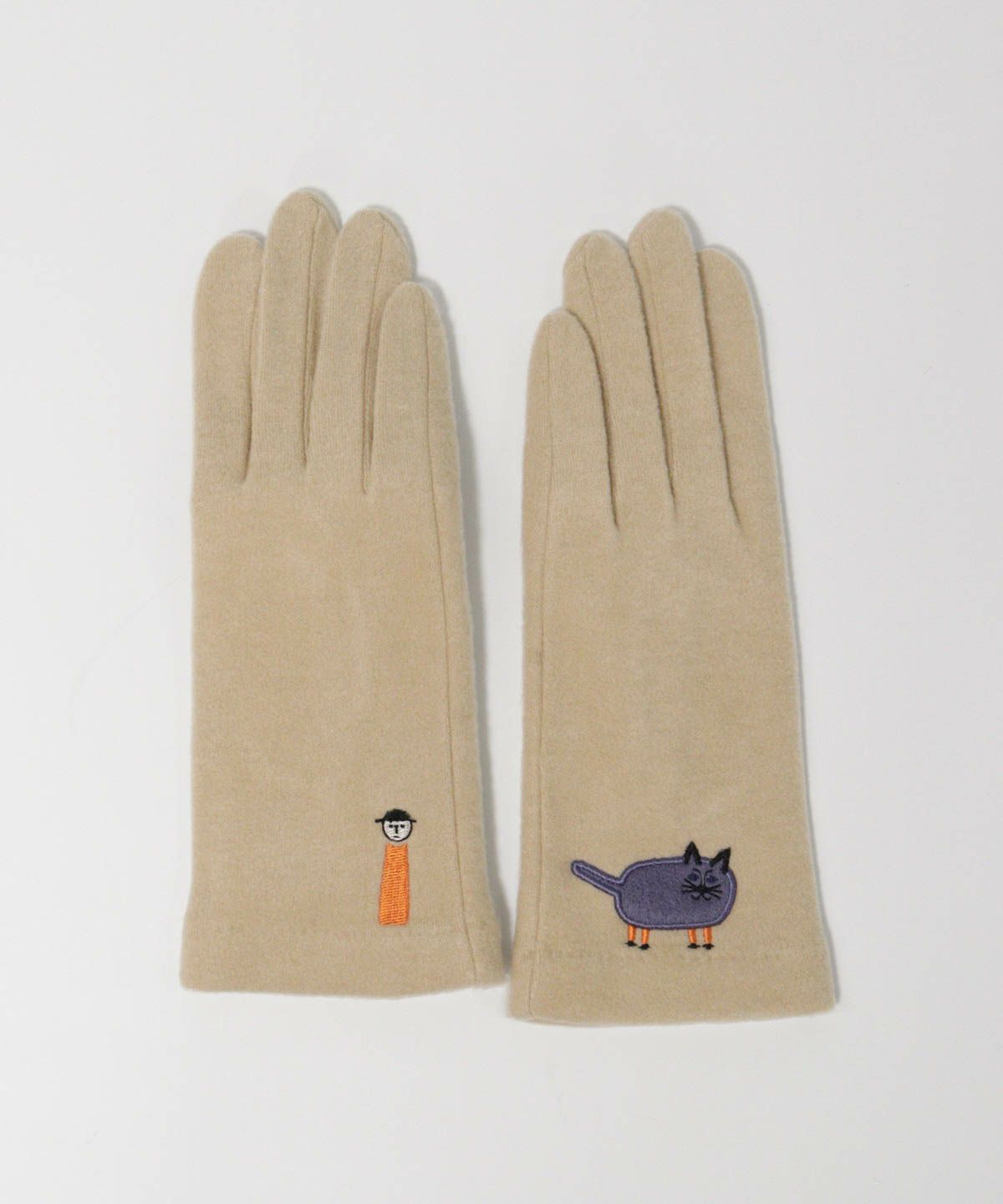 ネコ刺繍手袋（ベージュ）