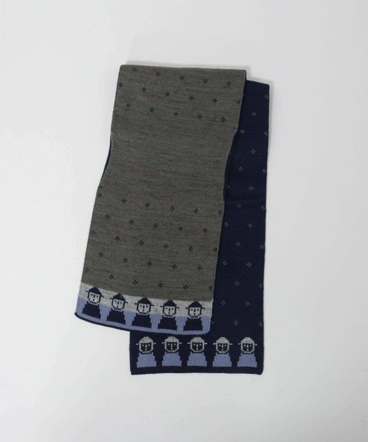 ウール混リバーシブルマフラー裏（ネイビー）