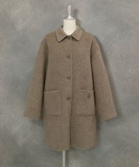 ウール混ミドル丈リバーコート（ブラウン）