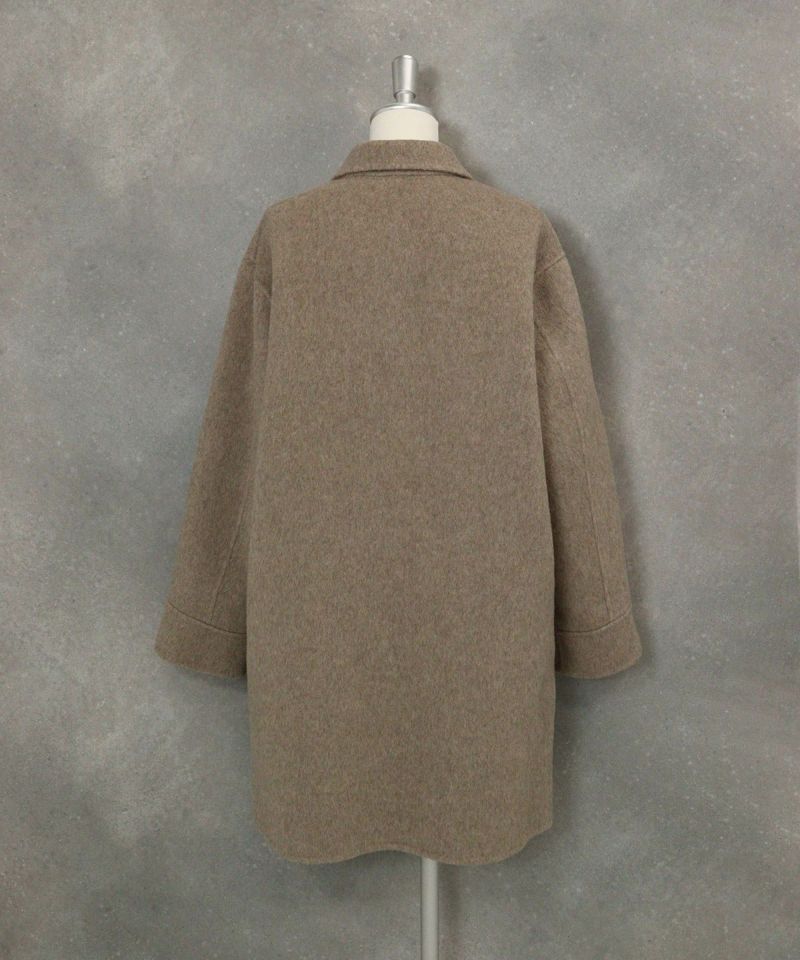 ウール混ミドル丈リバーコート後（ブラウン）