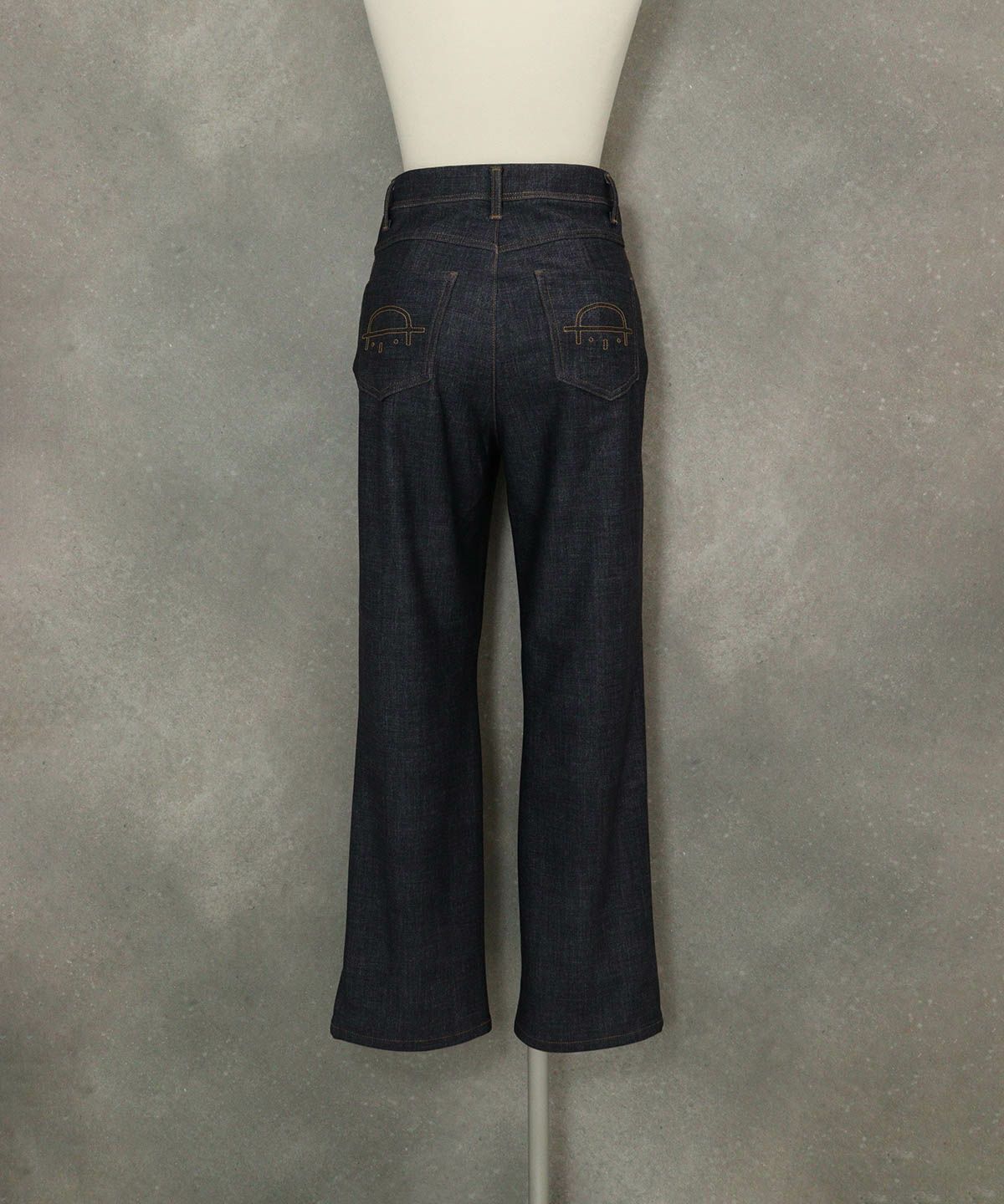 バック刺繍デニム風裏起毛パンツ(ネイビー)後ろ