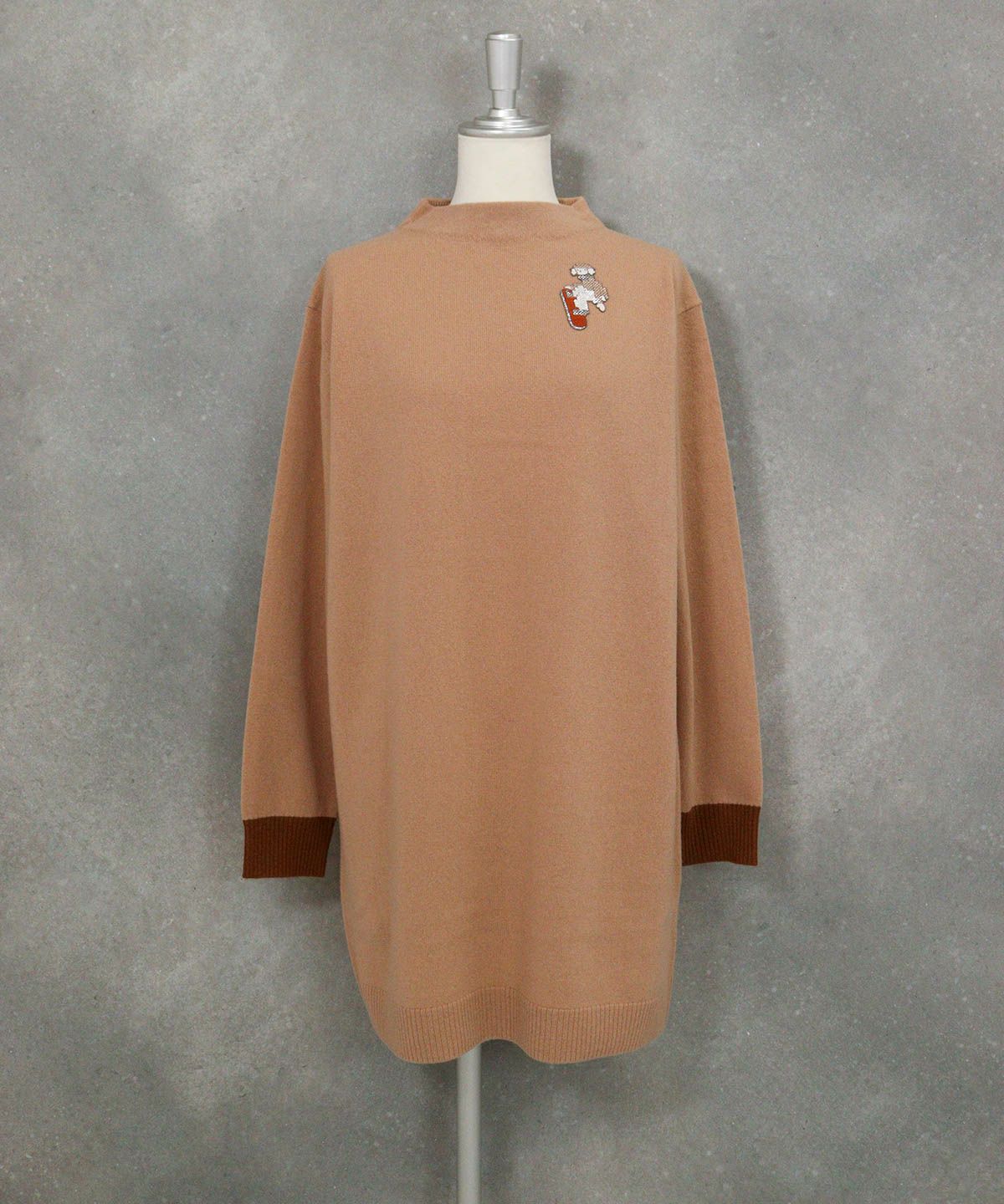 ウール100％ニットチュニック（キャメル）