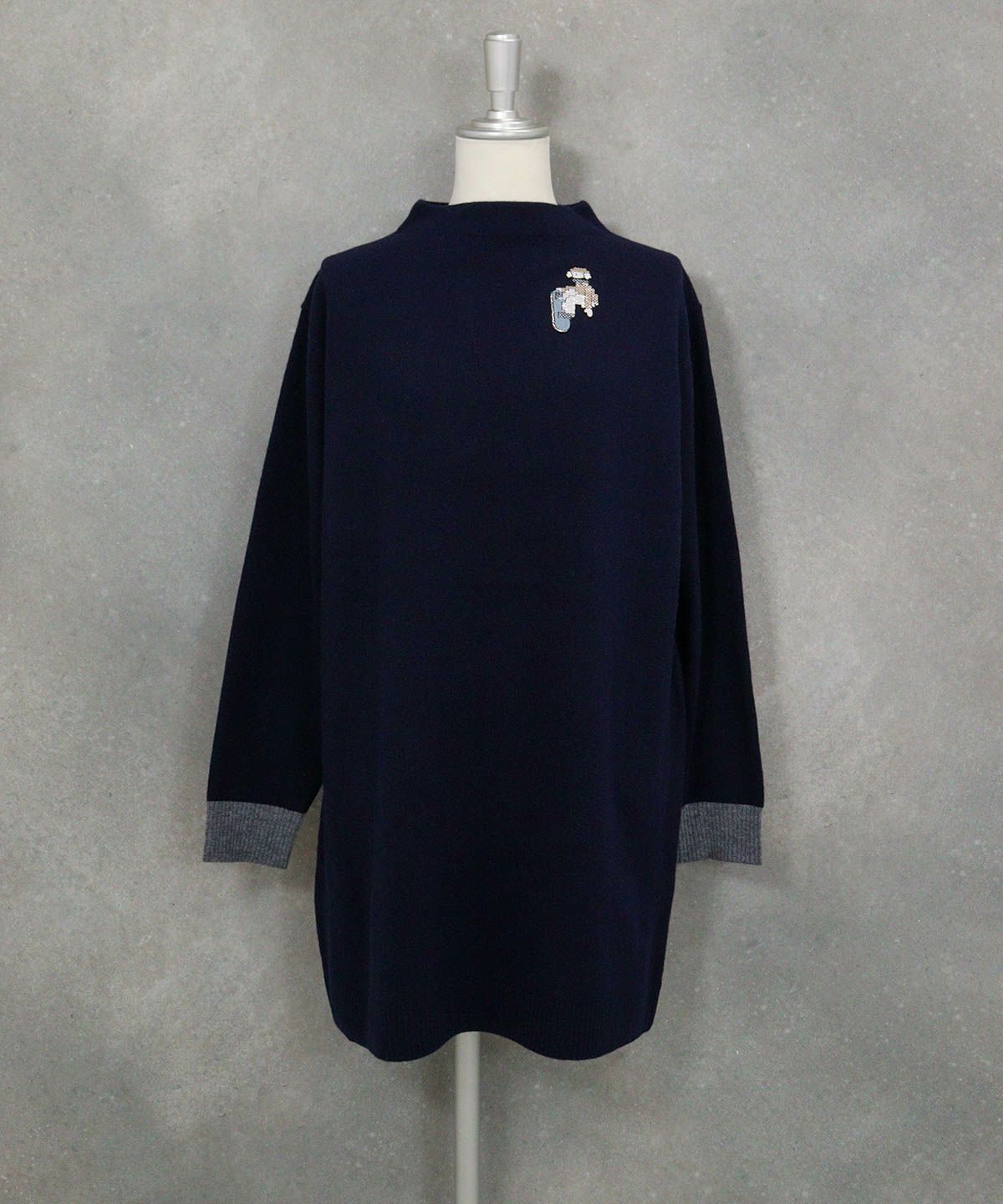 ウール100％ニットチュニック（ネイビー）