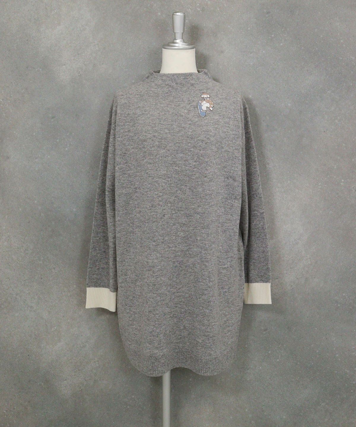 ウール100％ニットチュニック（ライトグレー）