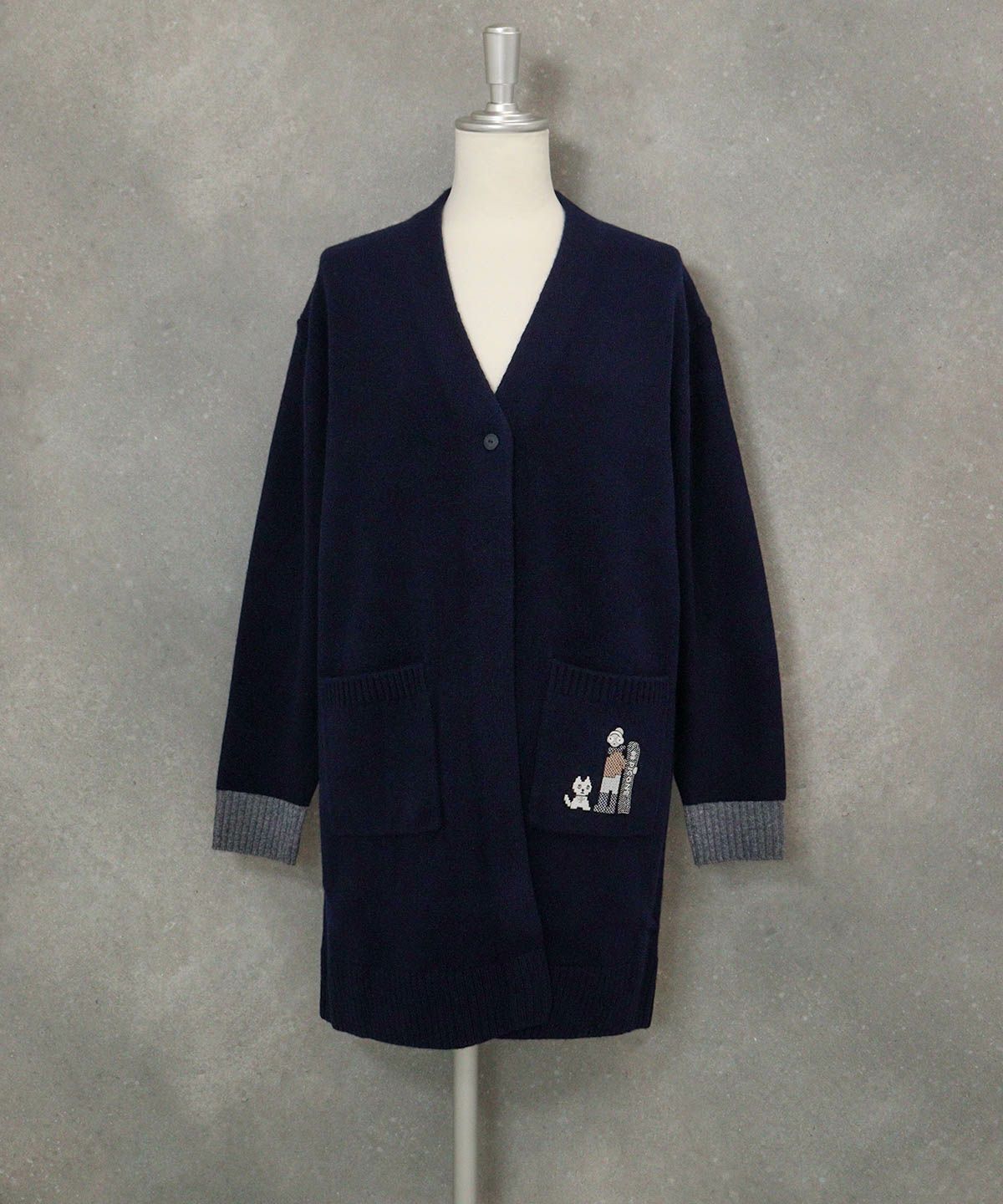 ウール100％チュニック丈カーディガン（ネイビー）