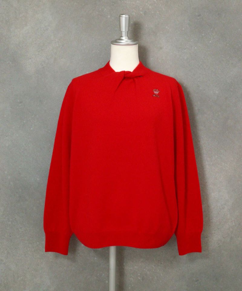 ウール100％ツイストネックニット（レッド）