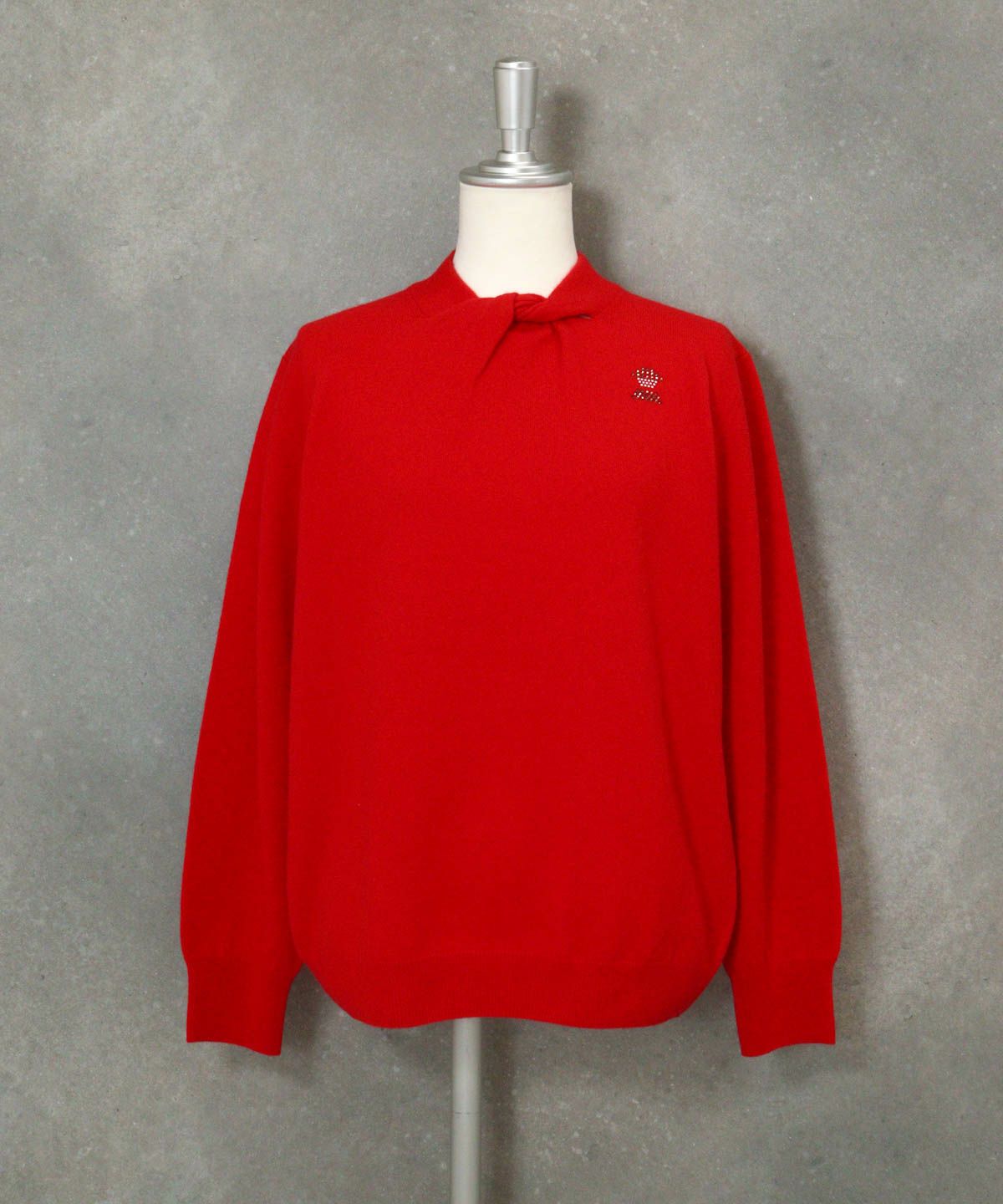 ウール100％ツイストネックニット（レッド）