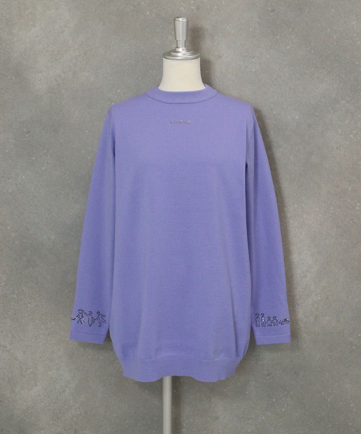 ウール混袖口刺繍ニット（ライトオパープル）