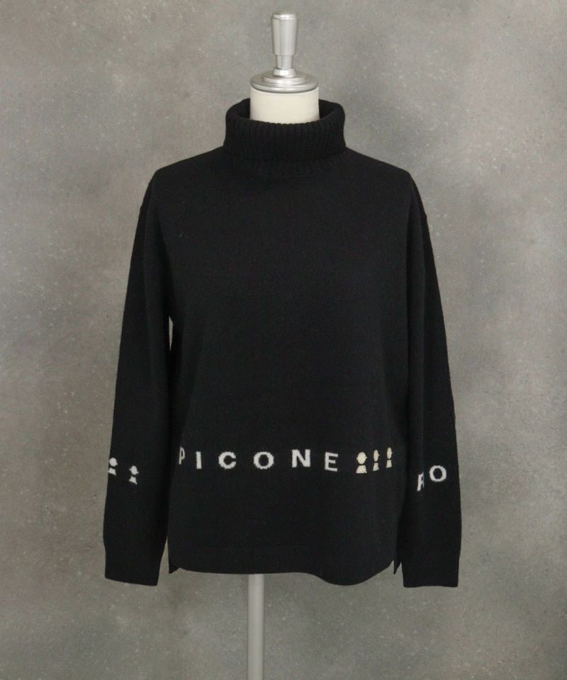 【新品未使用 スタジオピッコーネ】ピコ柄ふわふわウール素材リブニット38号 ウール100％ロゴタートルニット|スタジオピッコーネ - ゴルフウェアや