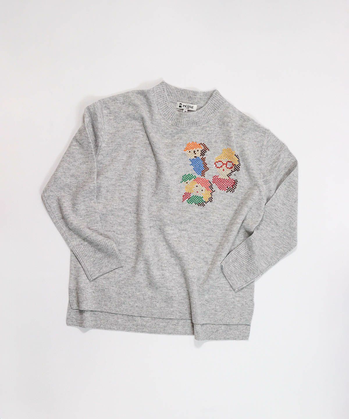 ウール100％ピクセル刺繍ニット（ライトグレー）