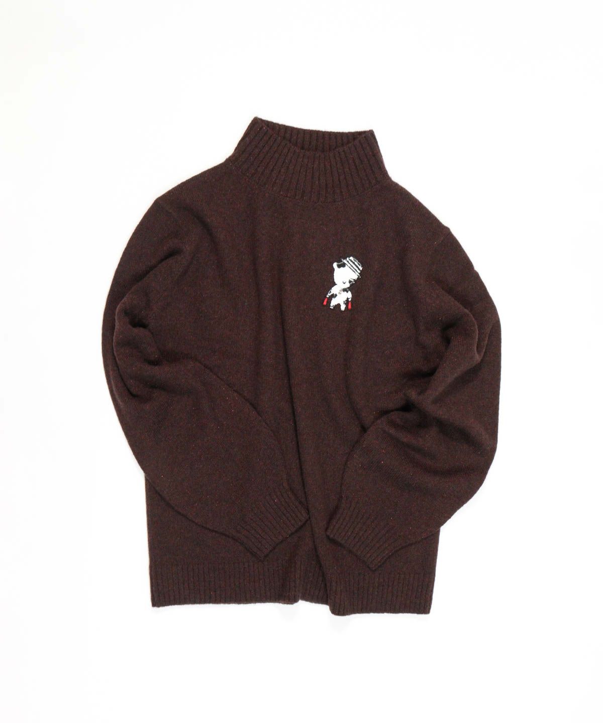  ウール混ポイントワッペンニット（ブラウン）