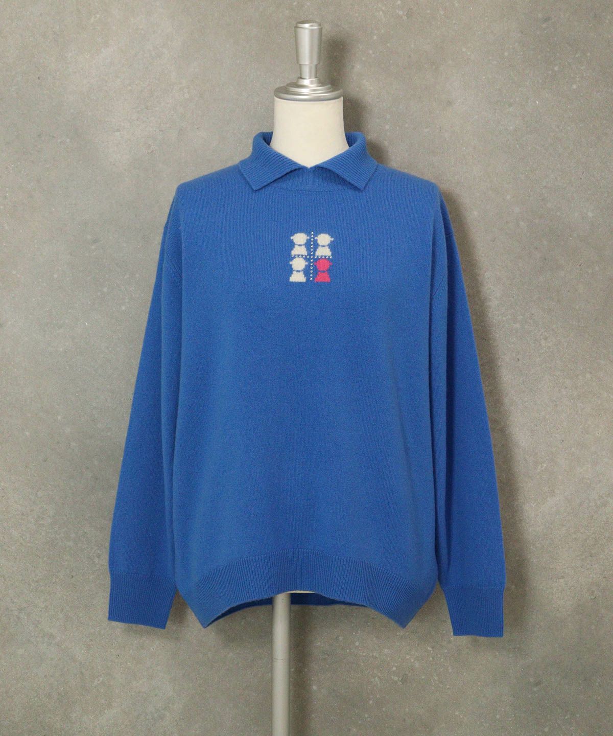 カシミヤ100％襟付きニット(ブルー)前