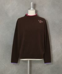 カシミヤ100％ポイントカラーニット(ブラウン)前