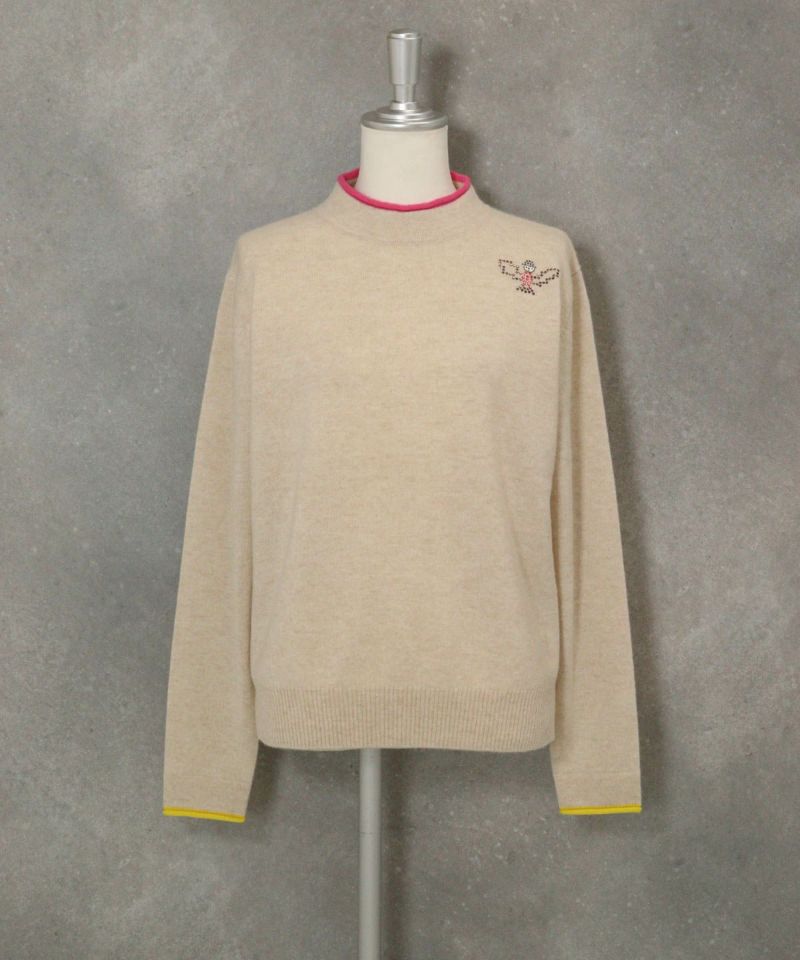 カシミヤ100％ポイントカラーニット(ベージュ)前