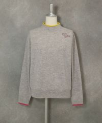 カシミヤ100％ポイントカラーニット(ライトグレー)前