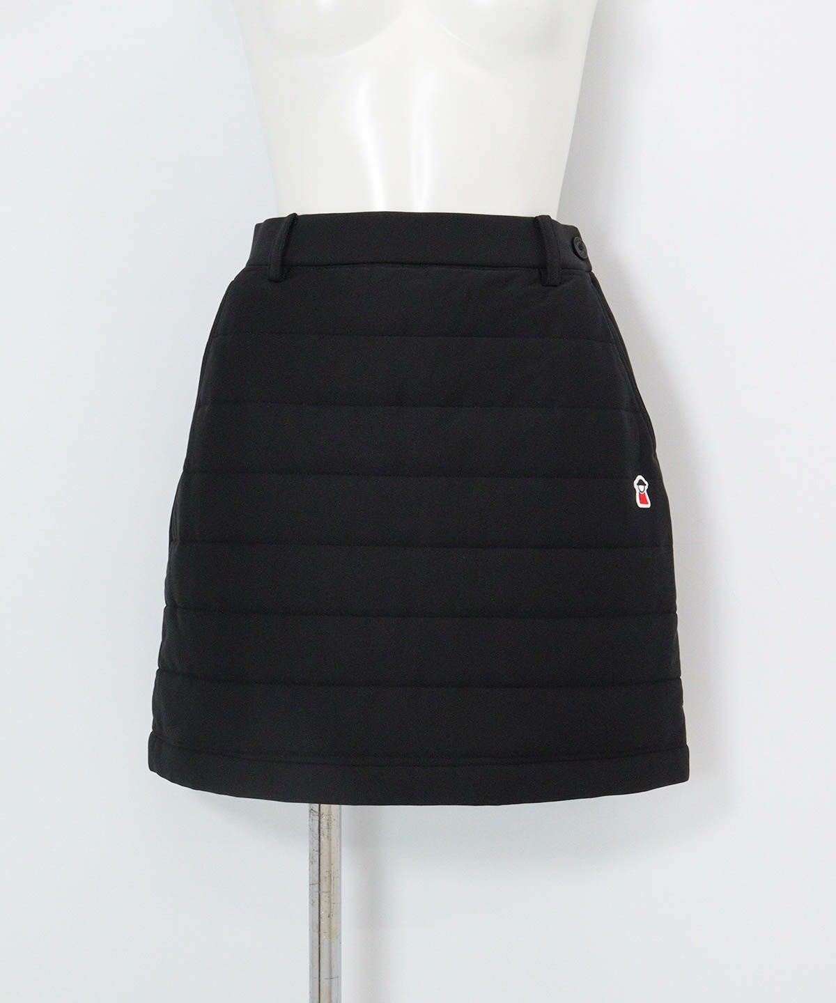 防風保温中綿キルトスカート(ブラック)前