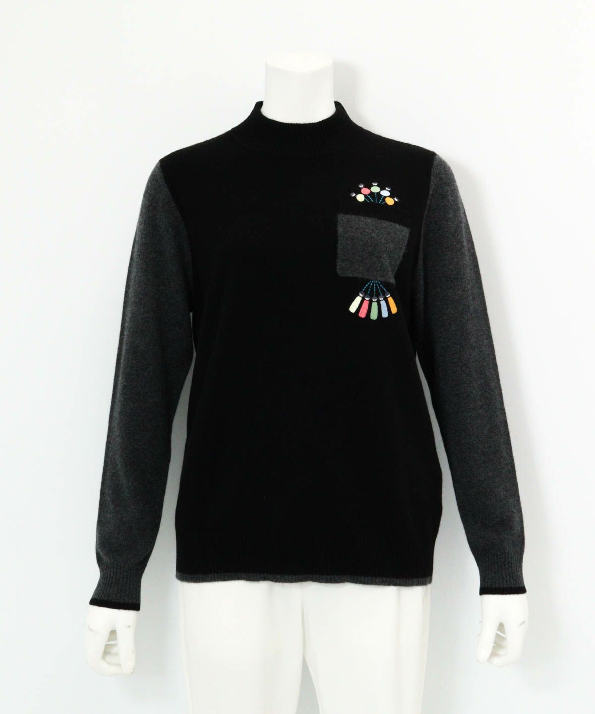 カシミヤ100％配色ニット（ブラック）