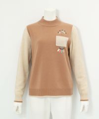 カシミヤ100％配色ニット（ベージュ）