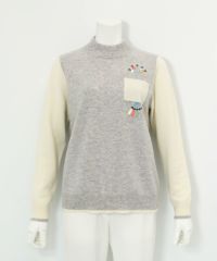 カシミヤ100％配色ニット（ライトグレー）