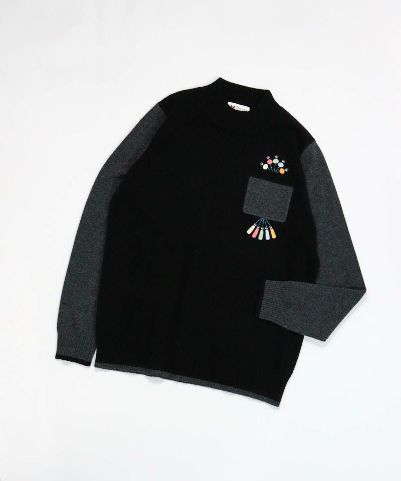 カシミヤ100％配色ニット（ブラック）