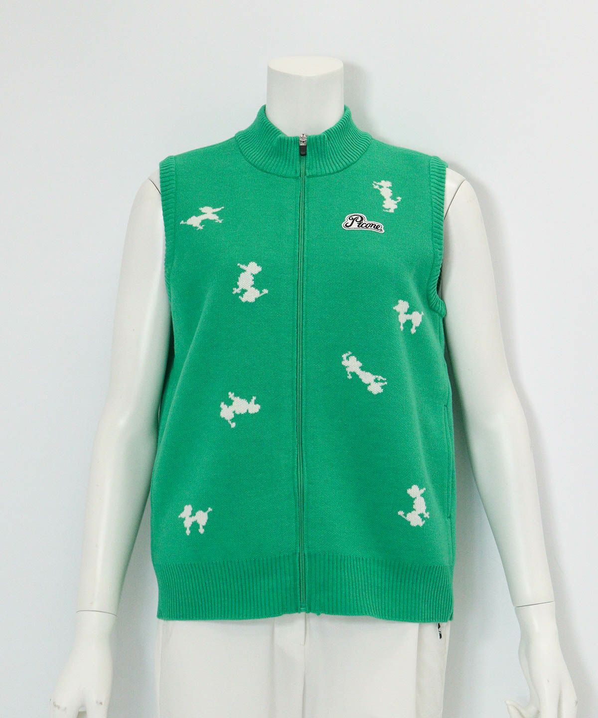 プードル柄発熱ニットベスト(グリーン)前