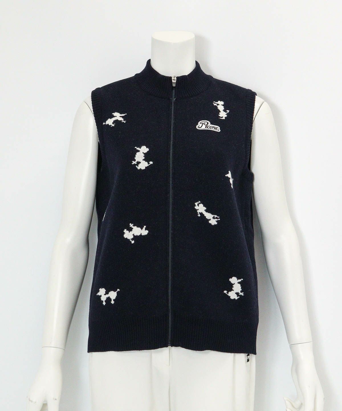 プードル柄発熱ニットベスト(ネイビー)前