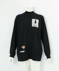 ウール混リブ切替ニット（ブラック）