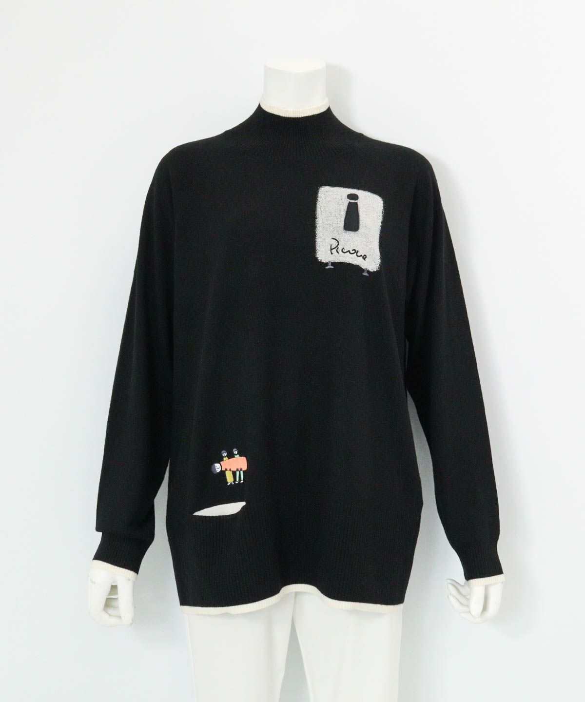 ウール混リブ切替ニット（ブラック）