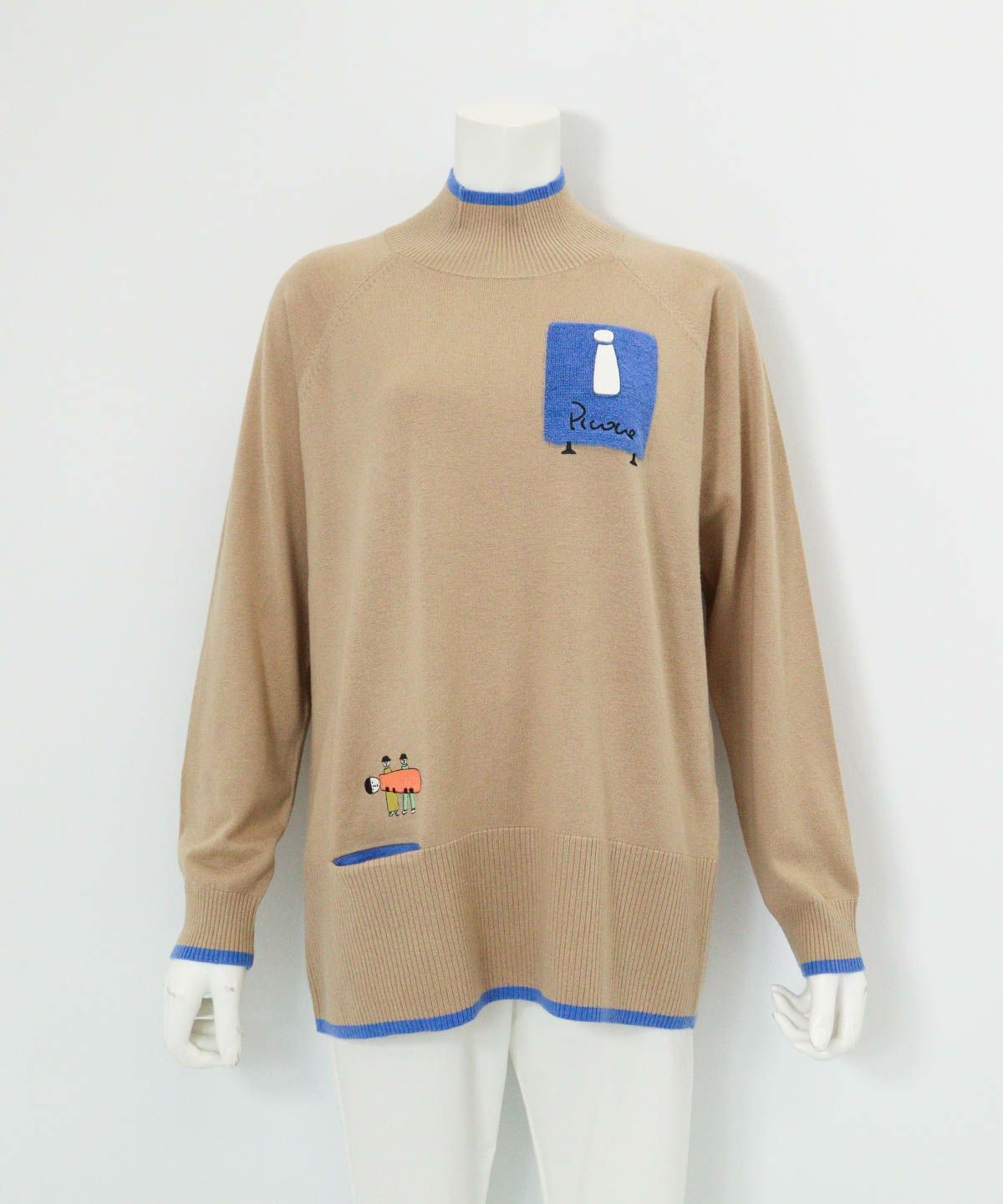 ウール混リブ切替ニット（ベージュ）