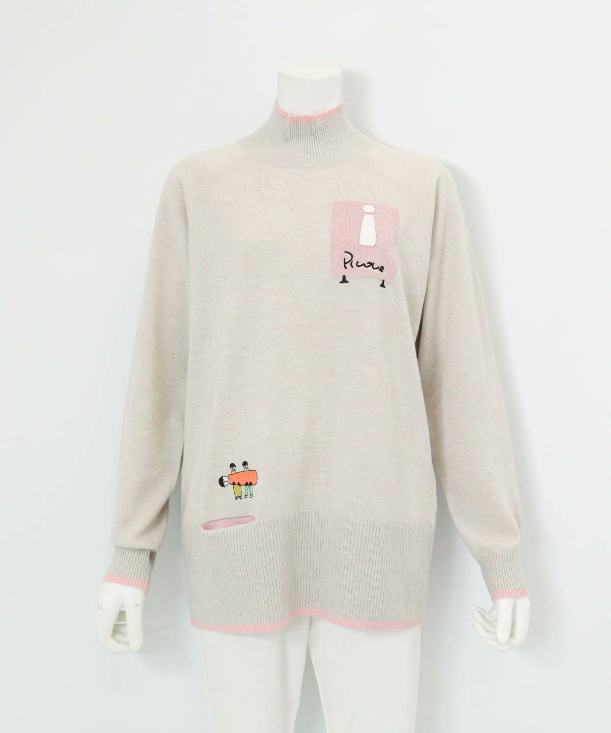 ウール混リブ切替ニット（ライトグレー）