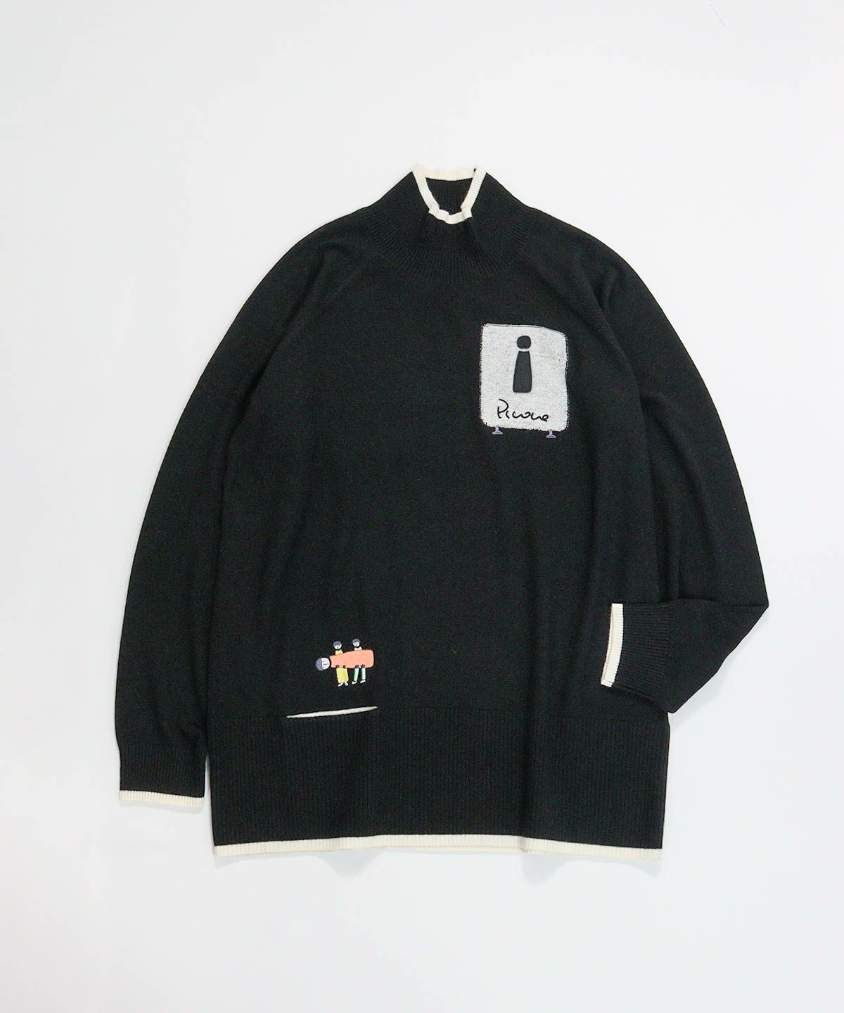 ウール混リブ切替ニット（ブラック）