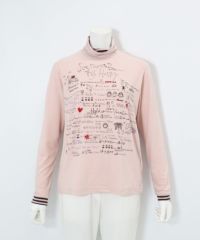 手描き風イラスト発熱素材プルオーバー(ピンク)前