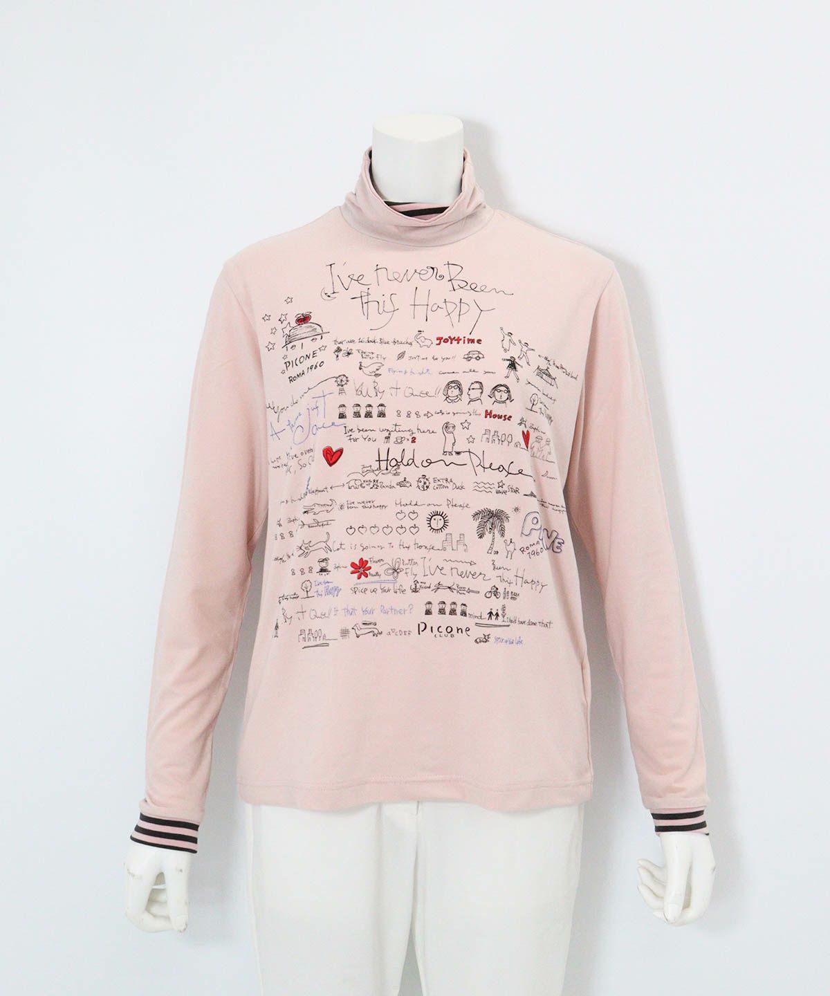 手描き風イラスト発熱素材プルオーバー(ピンク)前